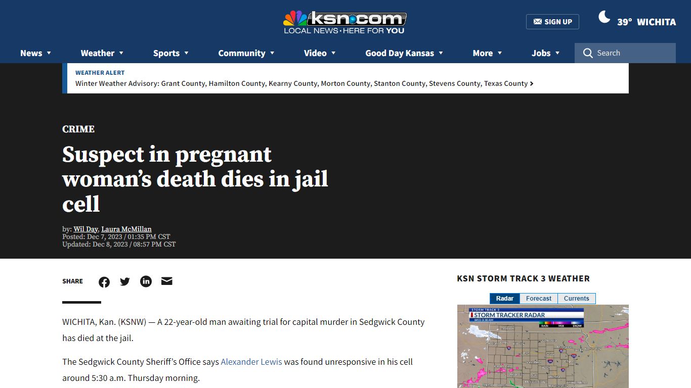 Inmate charged with murder dies in Sedgwick County Jail - KSN-TV